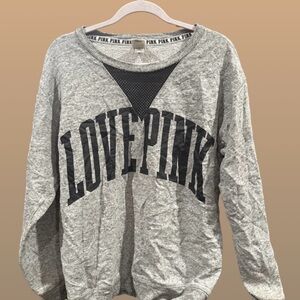 LOVE PINK Gray Pullover Sweatshirt with Mesh Detail